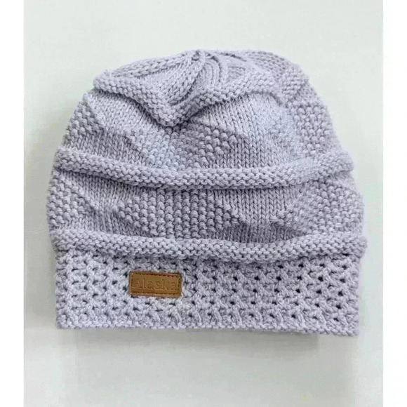 Alaska Souvenir Accessories - Alaska Polarwear Fleece Lined Lavender Horizontal Bands Beanie Hat